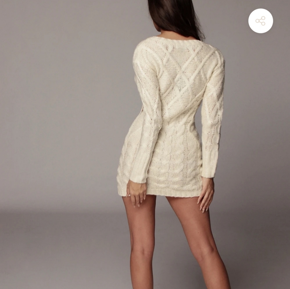 Ivory Knitted Sweater Dress
